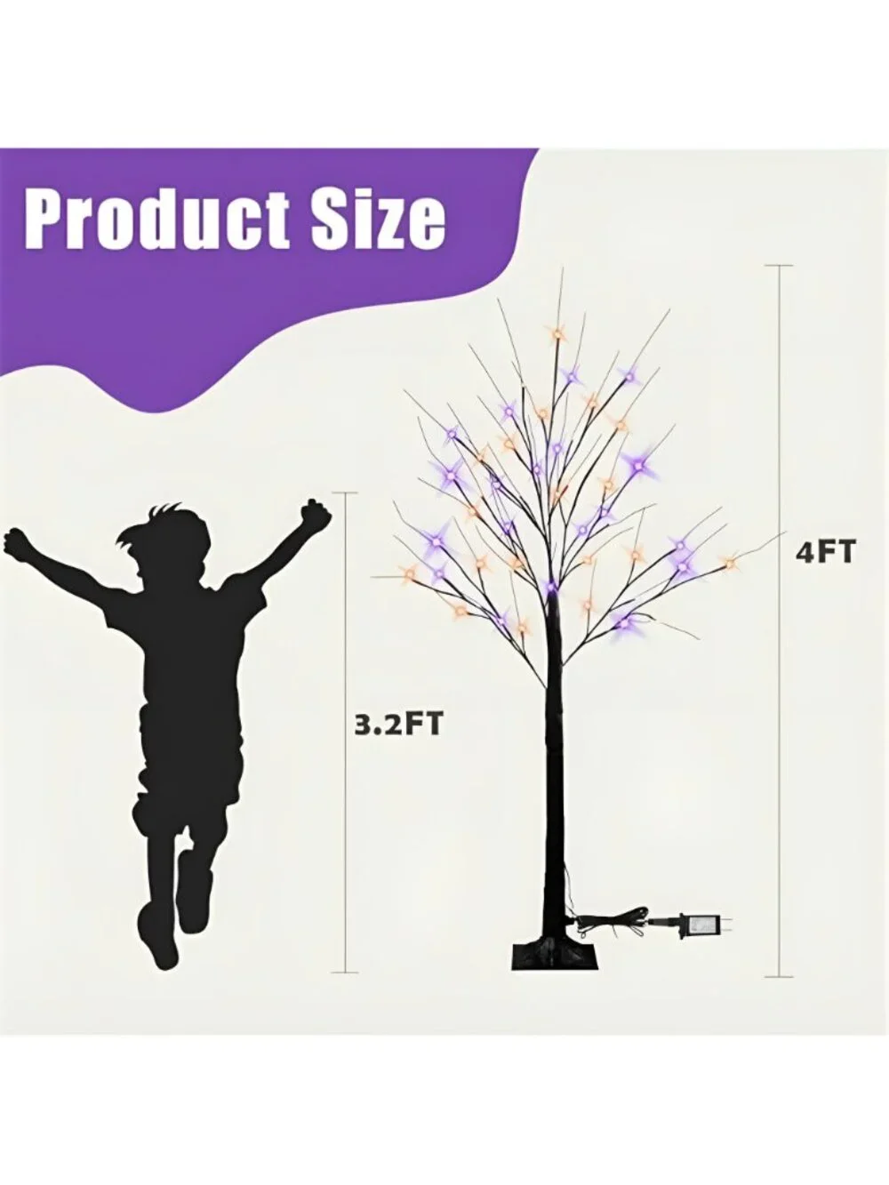 2 Pack 4FT Halloween Lighted Up Birch Tree, Total 96 LED Purple